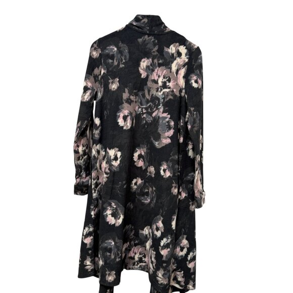 Cuddl Duds Long Fleece Cardigan Medium Gray Print Open Waterfall Duster Robe - Picture 5 of 9